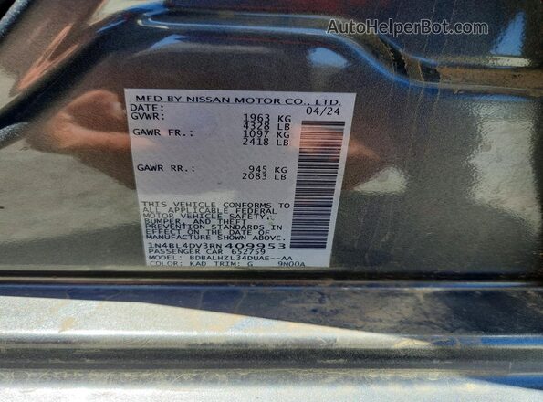1N4BL4DV3RN409953 2024 NISSAN ALTIMA Gray VIN კოდის სტიკერის ხედი