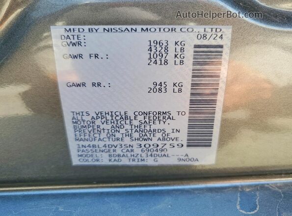 1N4BL4DV3SN309759 2025 NISSAN ALTIMA Gray Engine compartment view