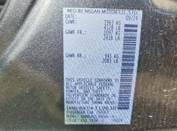 1N4BL4DV3SN319630 2025 NISSAN ALTIMA Gray VIN sticker view