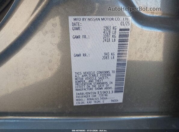 1N4BL4DV3SN359013 2025 NISSAN ALTIMA Gray Widok komory silnika