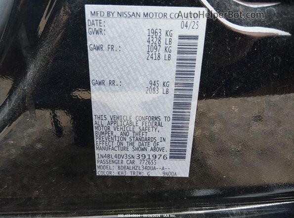 1N4BL4DV3SN391976 2025 NISSAN ALTIMA Black Widok komory silnika