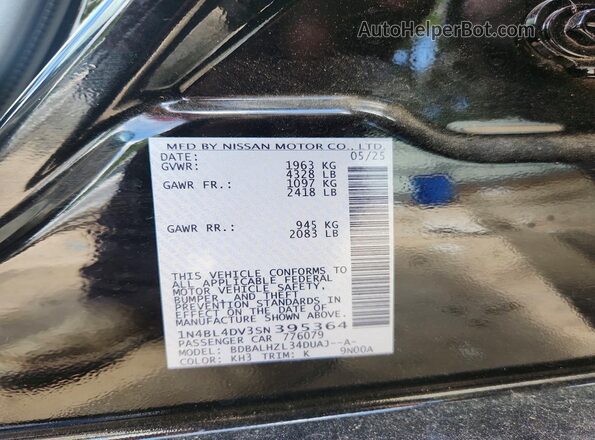1N4BL4DV3SN395364 2025 NISSAN ALTIMA Black VIN კოდის სტიკერის ხედი