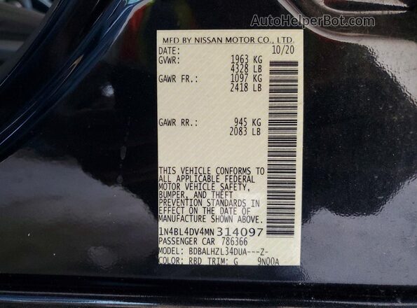 1N4BL4DV4MN314097 2021 NISSAN ALTIMA Black Շարժիչի բաժամունքի տեսք