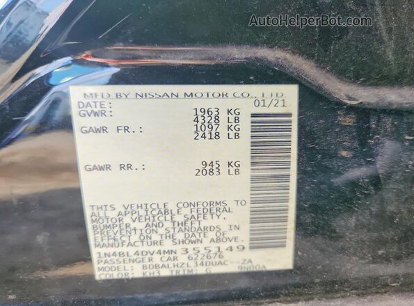 1N4BL4DV4MN355149 2021 NISSAN ALTIMA Black Engine compartment view