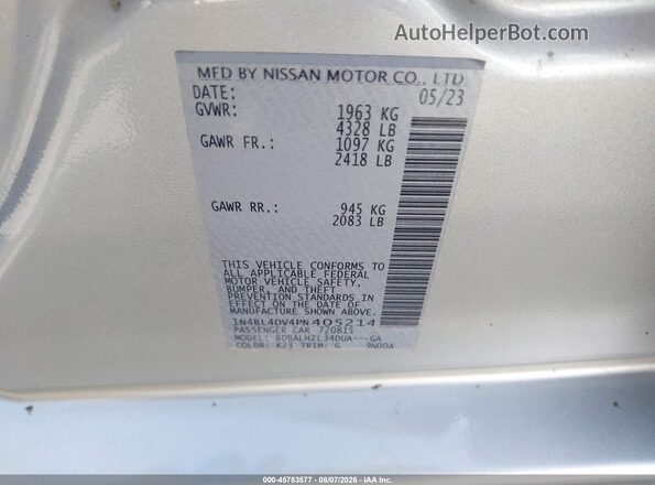 1N4BL4DV4PN405214 2023 NISSAN ALTIMA Серебряный Вид подкапотного пространства