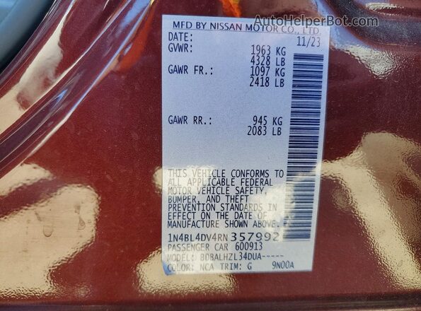 1N4BL4DV4RN357992 2024 NISSAN ALTIMA Burgundy Շարժիչի բաժամունքի տեսք