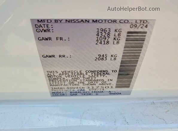 1N4BL4DV4SN317501 2025 NISSAN ALTIMA Белый Вид подкапотного пространства