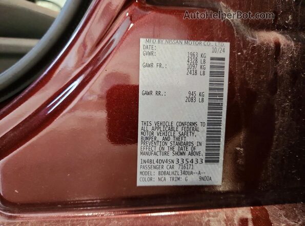 1N4BL4DV4SN335433 2025 NISSAN ALTIMA Red Շարժիչի բաժամունքի տեսք