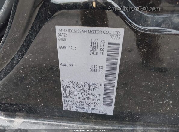 1N4BL4DV4SN369792 2025 NISSAN ALTIMA Black ძრავის განყოფილების ხედი