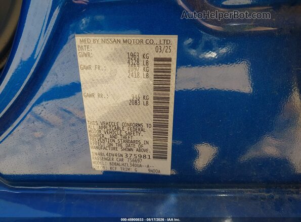 1N4BL4DV4SN375981 2025 NISSAN ALTIMA Blue Vista del compartimento del motor