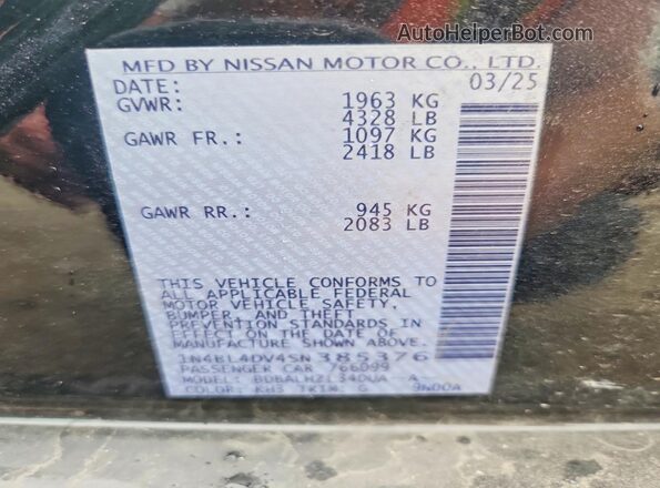 1N4BL4DV4SN385376 2025 NISSAN ALTIMA Black Widok komory silnika