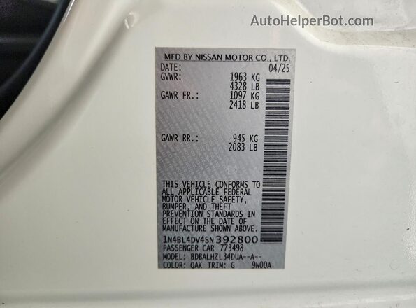 1N4BL4DV4SN392800 2025 NISSAN ALTIMA White Widok komory silnika