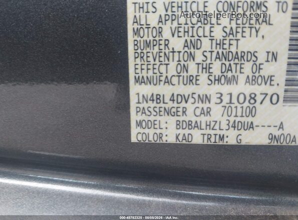 1N4BL4DV5NN310870 2022 NISSAN ALTIMA Gray Widok komory silnika
