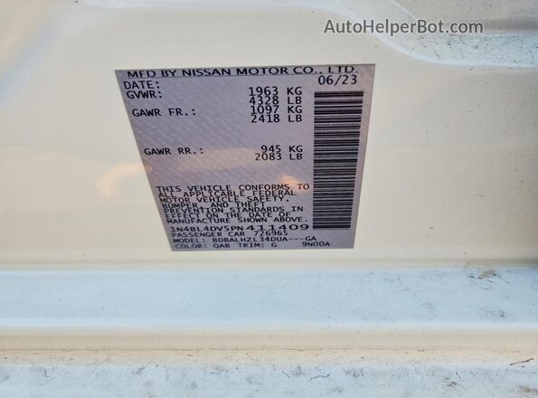 1N4BL4DV5PN411409 2023 NISSAN ALTIMA White Engine compartment view