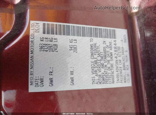 1N4BL4DV5RN428844 2024 NISSAN ALTIMA Бордовый Вид подкапотного пространства