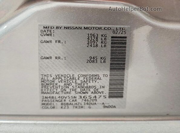 1N4BL4DV5SN365475 2025 NISSAN ALTIMA Silver Vista del compartimento del motor