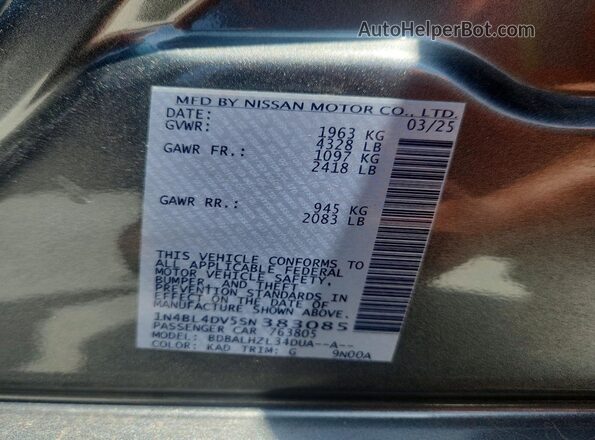 1N4BL4DV5SN383085 2025 NISSAN ALTIMA Gray VIN sticker view