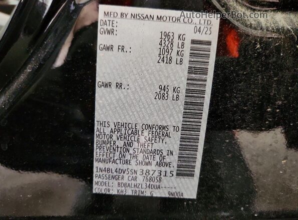 1N4BL4DV5SN387315 2025 NISSAN ALTIMA Черный Вид подкапотного пространства