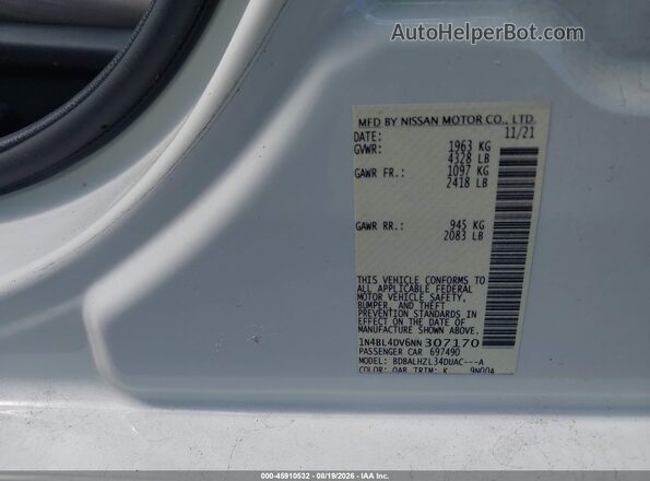 1N4BL4DV6NN307170 2022 NISSAN ALTIMA White Вид підкапотного простору