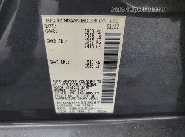 1N4BL4DV6NN333087 2022 NISSAN ALTIMA Gray Vista del compartimento del motor