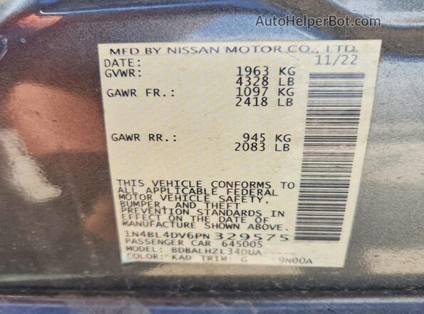 1N4BL4DV6PN329575 2023 NISSAN ALTIMA Серый Вид подкапотного пространства
