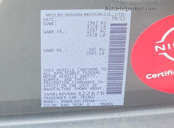 1N4BL4DV6RN322676 2024 NISSAN ALTIMA Gray Vista del compartimento del motor