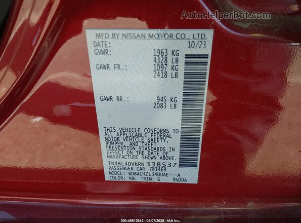 1N4BL4DV6RN338537 2024 NISSAN ALTIMA Red Vista del compartimento del motor