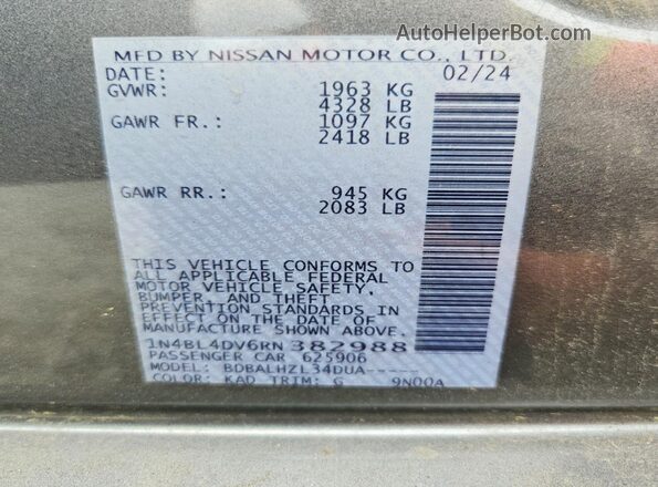 1N4BL4DV6RN382988 2024 NISSAN ALTIMA Charcoal Engine compartment view