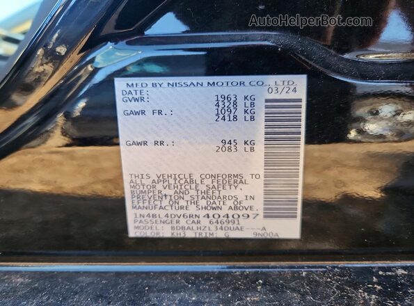 1N4BL4DV6RN404097 2024 NISSAN ALTIMA Black Engine compartment view