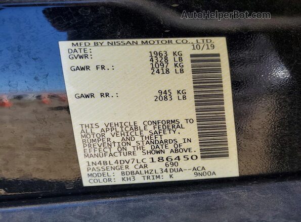 1N4BL4DV7LC186450 2020 NISSAN ALTIMA Black ძრავის განყოფილების ხედი