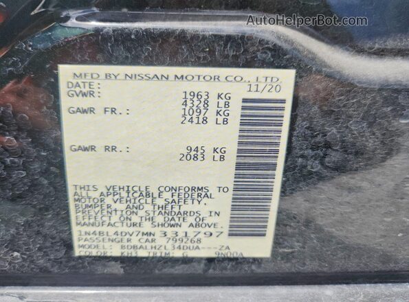 1N4BL4DV7MN331797 2021 NISSAN ALTIMA Black VIN sticker view
