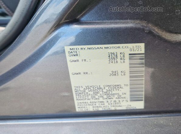 1N4BL4DV7MN378375 2021 NISSAN ALTIMA Gray Вид підкапотного простору