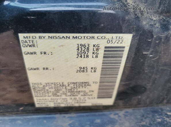 1N4BL4DV7NN385750 2022 NISSAN ALTIMA Угольный Вид подкапотного пространства