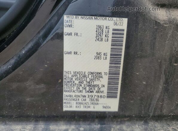 1N4BL4DV7NN397980 2022 NISSAN ALTIMA Черный Вид наклейки с VIN-кодом