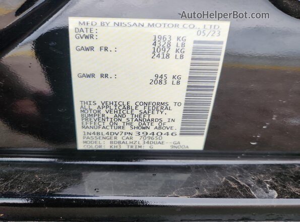 1N4BL4DV7PN394046 2023 NISSAN ALTIMA Black Engine compartment view