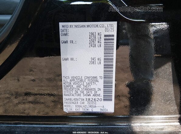 1N4BL4DV7SN382620 2025 NISSAN ALTIMA Black Vista del compartimento del motor