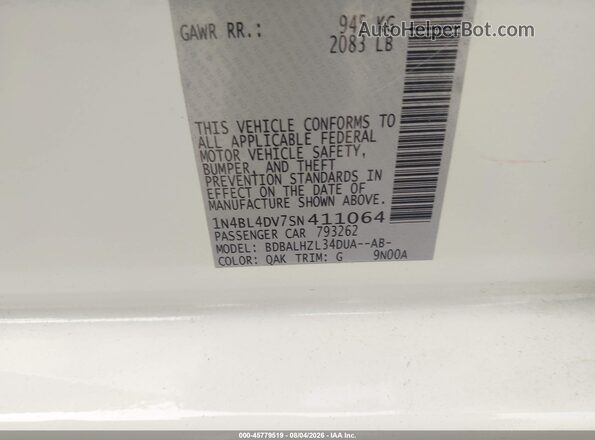 1N4BL4DV7SN411064 2025 NISSAN ALTIMA White Engine compartment view