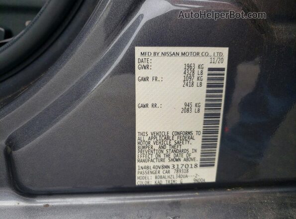 1N4BL4DV8MN317018 2021 NISSAN ALTIMA Gray Вид підкапотного простору