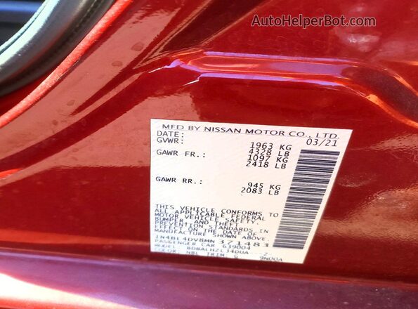 1N4BL4DV8MN371483 2021 NISSAN ALTIMA Maroon VIN კოდის სტიკერის ხედი