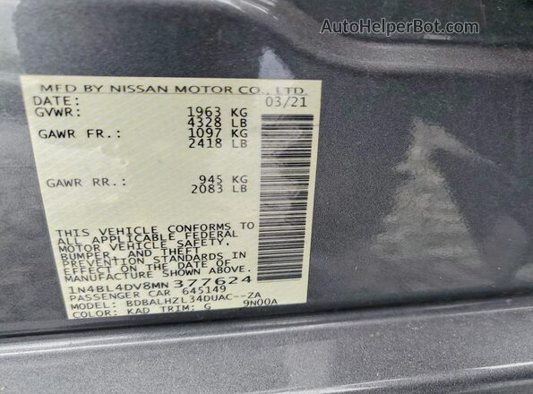 1N4BL4DV8MN377624 2021 NISSAN ALTIMA Silver Շարժիչի բաժամունքի տեսք