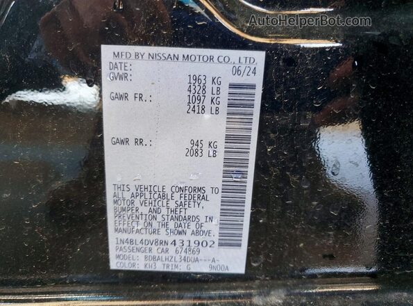 1N4BL4DV8RN431902 2024 NISSAN ALTIMA Black Շարժիչի բաժամունքի տեսք