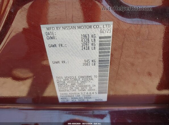 1N4BL4DV8SN374445 2025 NISSAN ALTIMA Purple Widok komory silnika