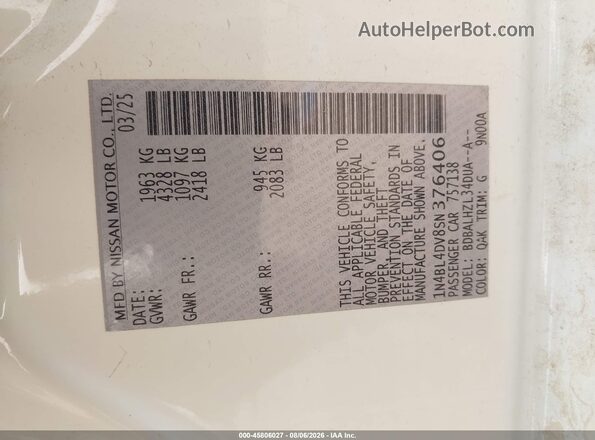 1N4BL4DV8SN376406 2025 NISSAN ALTIMA White Вид підкапотного простору