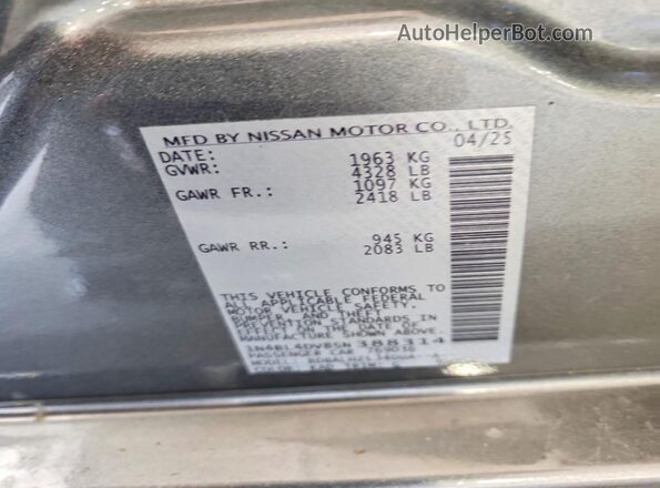 1N4BL4DV8SN388314 2025 NISSAN ALTIMA Gray ძრავის განყოფილების ხედი