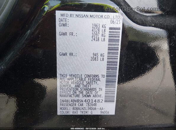 1N4BL4DV8SN401482 2025 NISSAN ALTIMA Black Вид підкапотного простору
