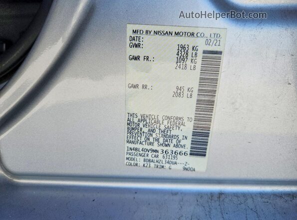 1N4BL4DV9MN363666 2021 NISSAN ALTIMA Silver Vista de la etiqueta del VIN