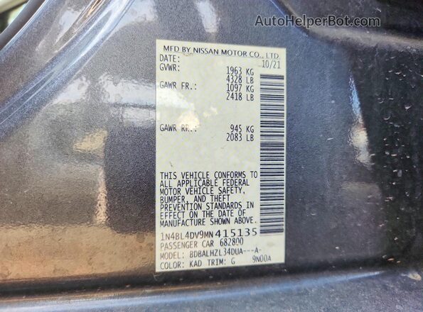 1N4BL4DV9MN415135 2021 NISSAN ALTIMA Gray Engine compartment view