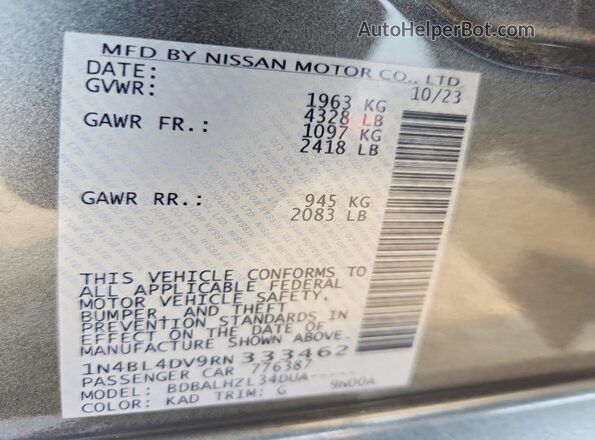 1N4BL4DV9RN333462 2024 NISSAN ALTIMA Gray Вид підкапотного простору