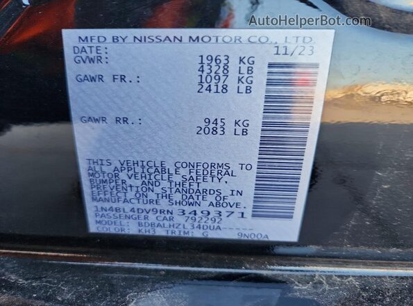1N4BL4DV9RN349371 2024 NISSAN ALTIMA Black Vista de la etiqueta del VIN