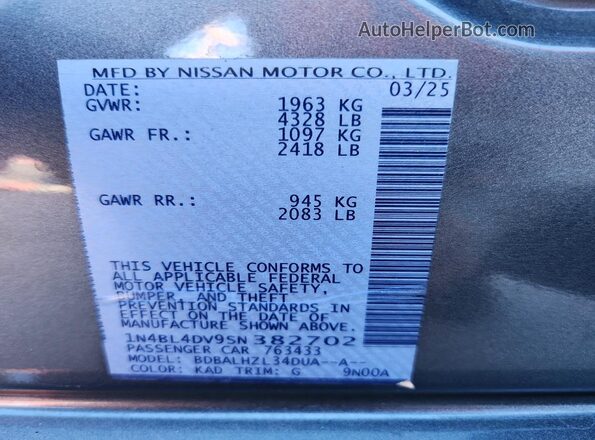 1N4BL4DV9SN382702 2025 NISSAN ALTIMA Charcoal Widok komory silnika